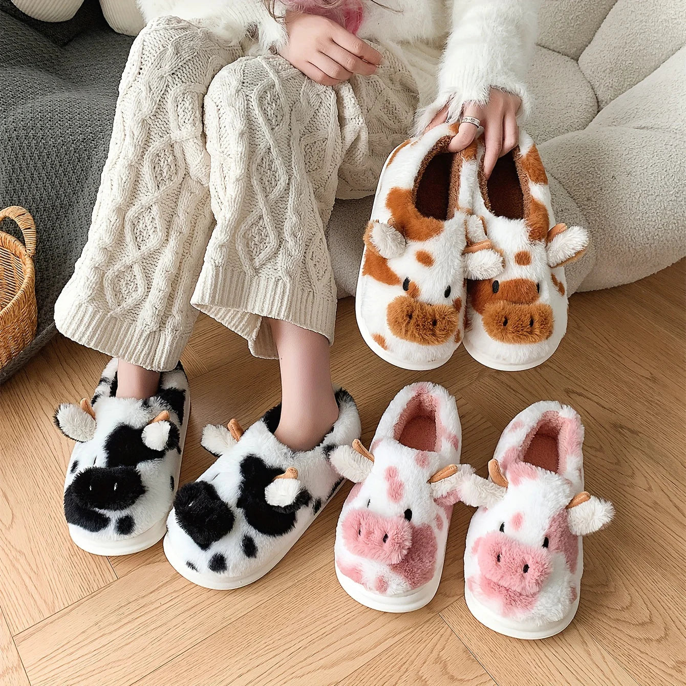 Buttercup & Biscuit Stitched Cow Slippers