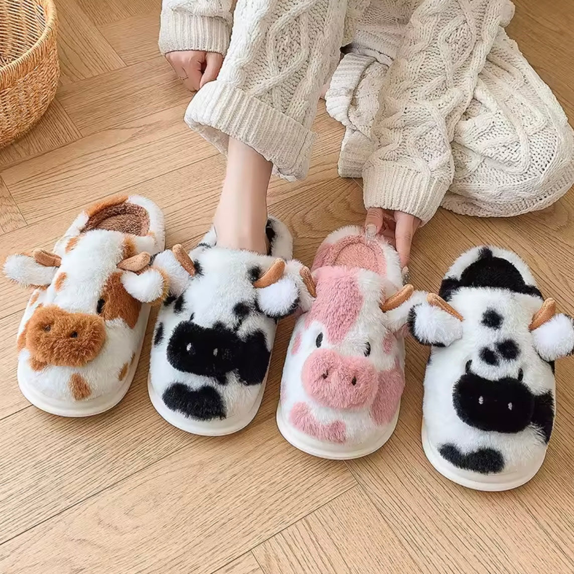Buttercup & Biscuit Stitched Cow Slippers
